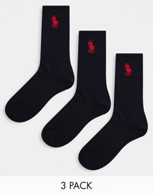 Polo Ralph Lauren 3 pack sport socks with pony logo in black