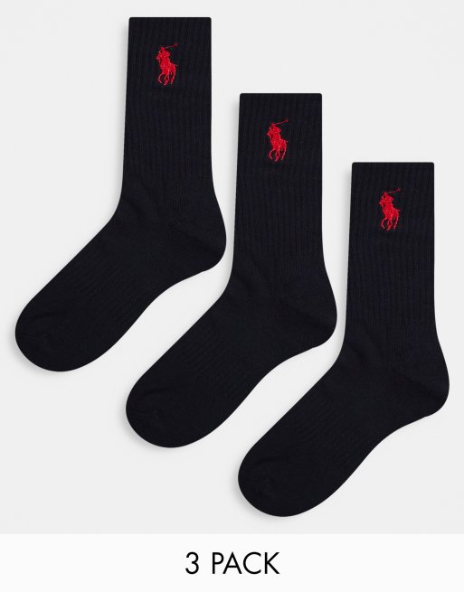 Polo Ralph Lauren 3 pack sport socks with pony logo in black ASOS