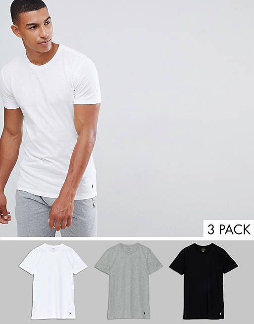 Polo Ralph Lauren 3 pack t-shirts with crew neck in white/black/grey ...