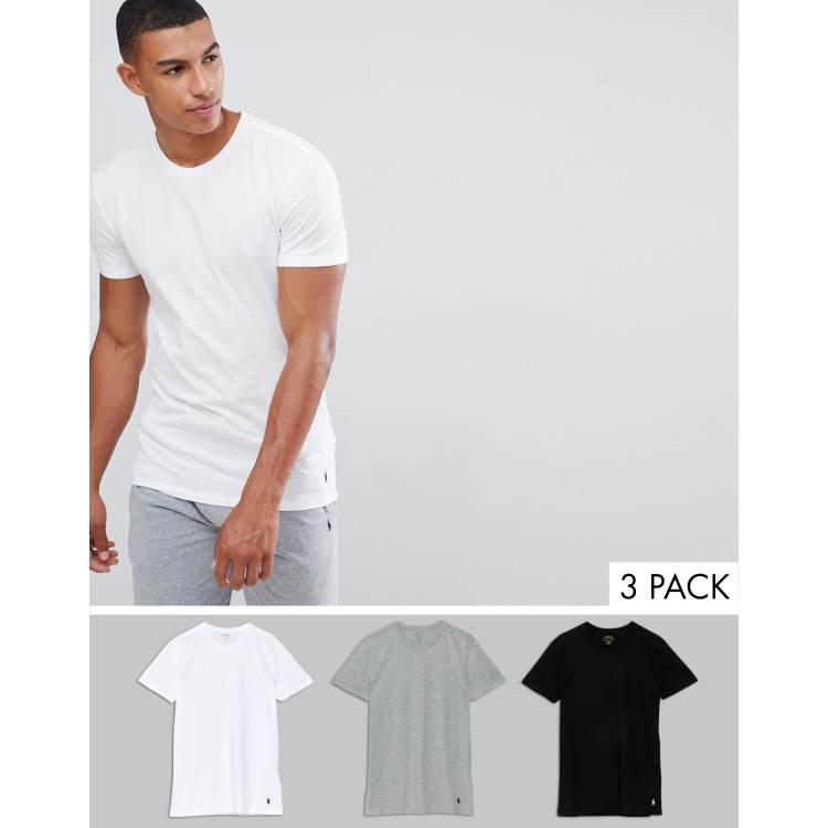 Polo Ralph Lauren 3 pack t-shirts with crew neck in white/black/grey marl |  ASOS