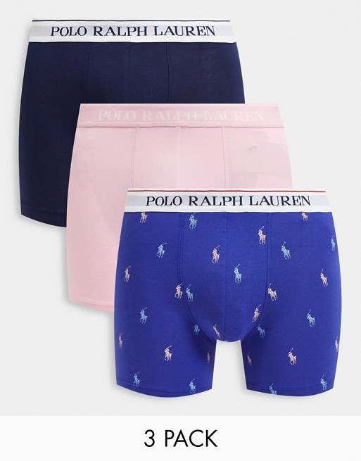 Polo Ralph Lauren 3 pack trunk in navy/pink/blue all over pony logo