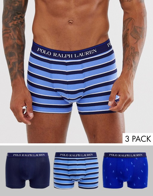 Polo Ralph Lauren 3 pack trunk stripe/navy all over print with logo waistband