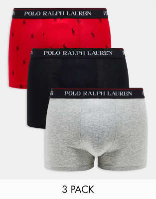 Polo Ralph Lauren 3 pack trunks grey red black with all over pony