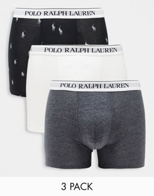 Polo Ralph Lauren 3 pack trunks in black/grey/white with all over pony logo