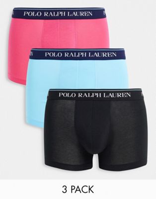 Polo Ralph Lauren 3 pack trunks in black/ pink/ blue with logo waistband
