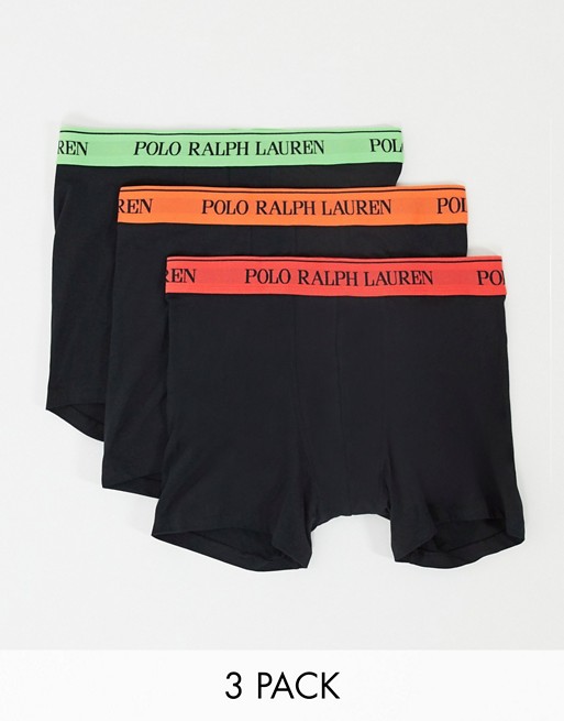 Polo Ralph Lauren 3 pack trunks in black with neon green/orange/red waistband