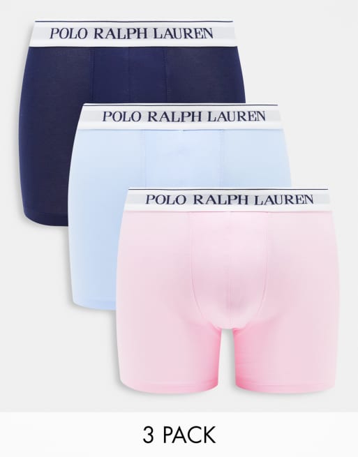 Polo Ralph Lauren 3 pack trunks in blue/navy/pink with contrasting logo  waistband | ASOS