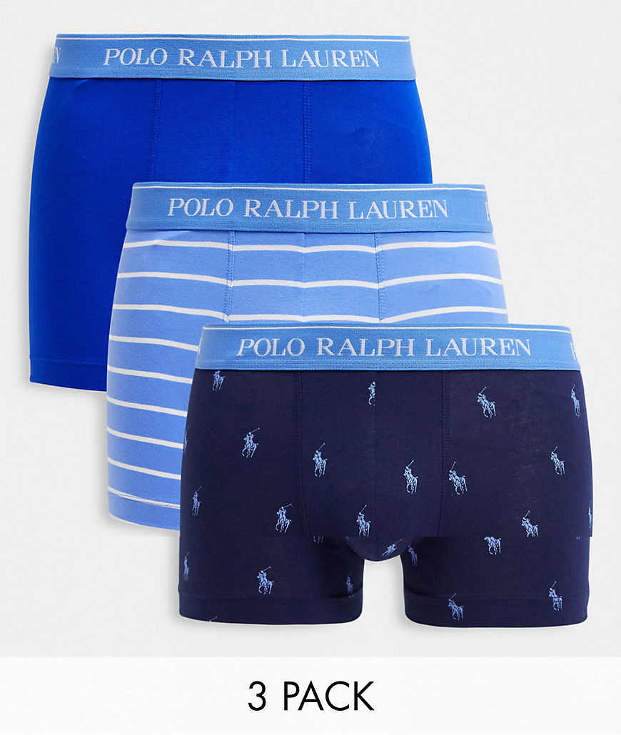 Polo Ralph Lauren 3 pack trunks in blue stripe and all over pony logo-Blues