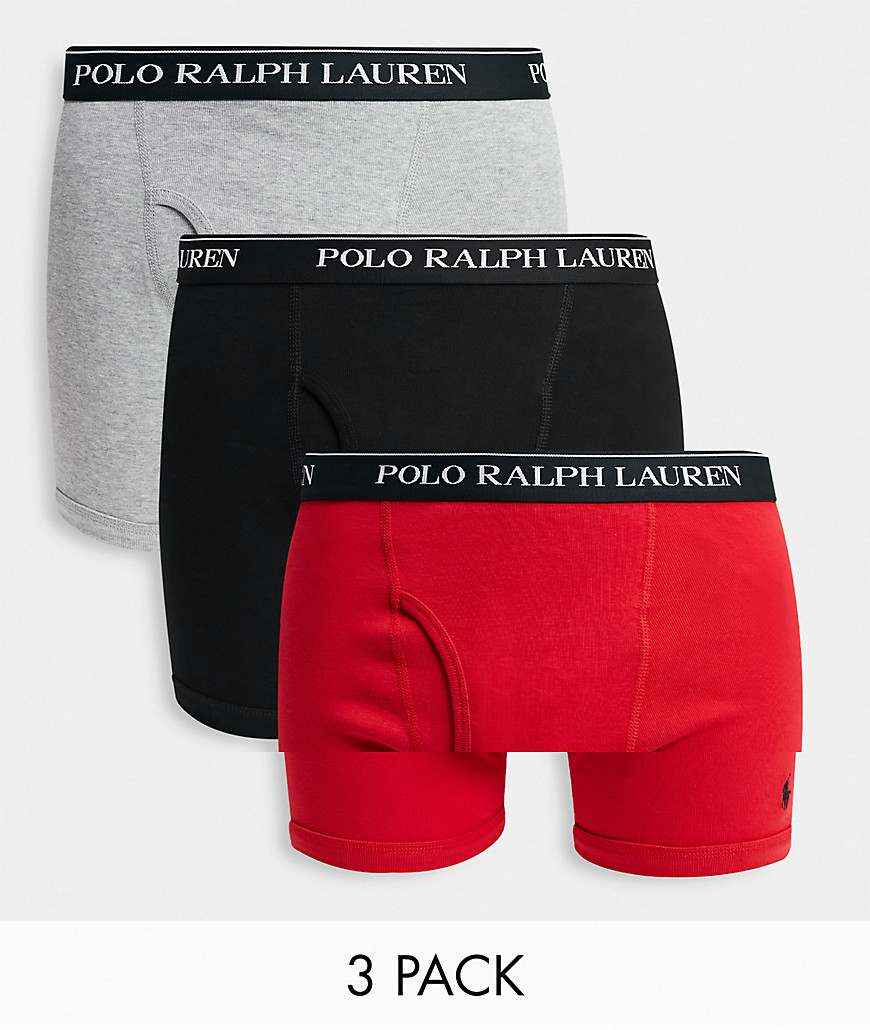 Polo Ralph Lauren 3 pack trunks in gray/red/black with logo waistband-Multi