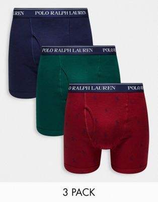 Polo Ralph Lauren 3-pack trunks in green/red all-over pony/navy