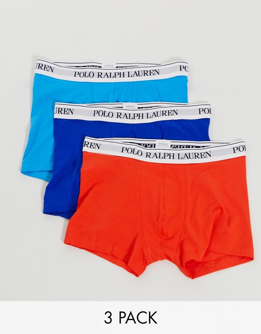Polo Ralph Lauren 3 pack trunks in navy/blue/orange with contrasting logo waistband