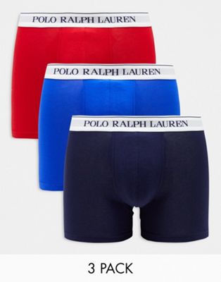 Polo Ralph Lauren 3 pack trunks in navy red blue with logo waistband