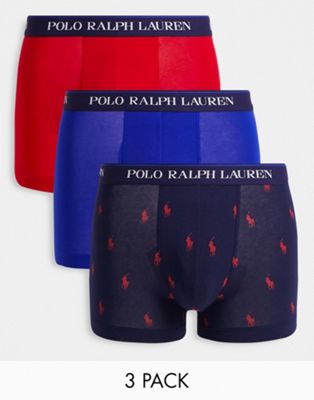 Polo Ralph Lauren 3 pack trunks in navy/red with all over pony logo