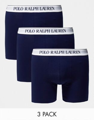 Polo Ralph Lauren 3 pack trunks in navy with contrasting logo waistband - ASOS Price Checker