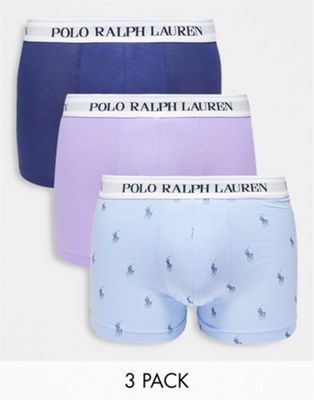 Polo Ralph Lauren 3 pack trunks in purple, blue, navy with all over pony logo