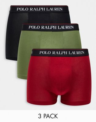 Polo Ralph Lauren 3 pack trunks in red/green/black - ASOS Price Checker