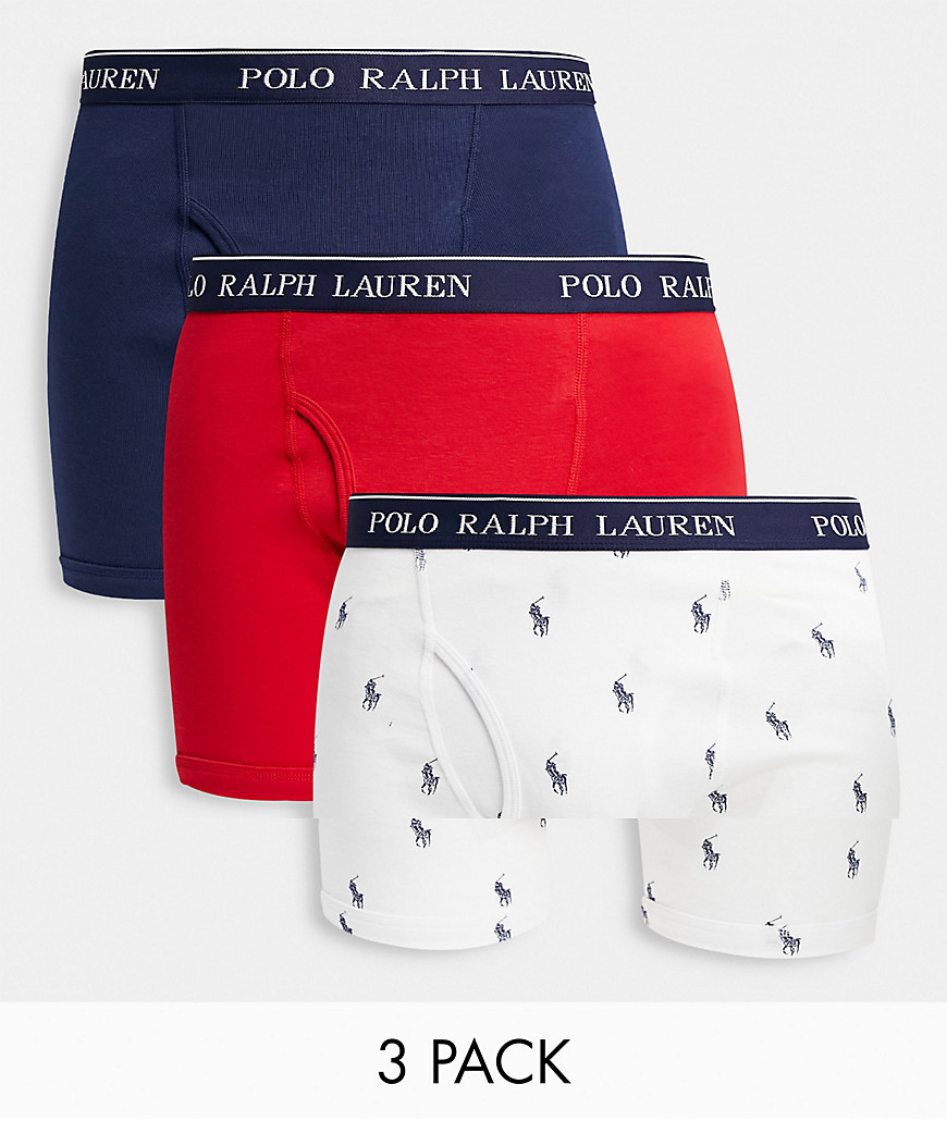 Polo Ralph Lauren 3 pack trunks in white/navy/red with all over pony logo-Multi