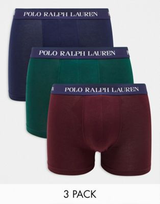 Polo Ralph Lauren 3 pack trunks navy burgundy green with logo waistband