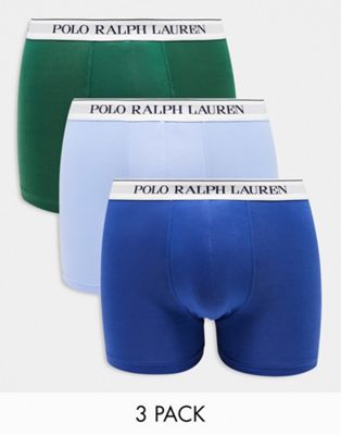 Polo Ralph Lauren 3 pack trunks navy green blue with logo waistband