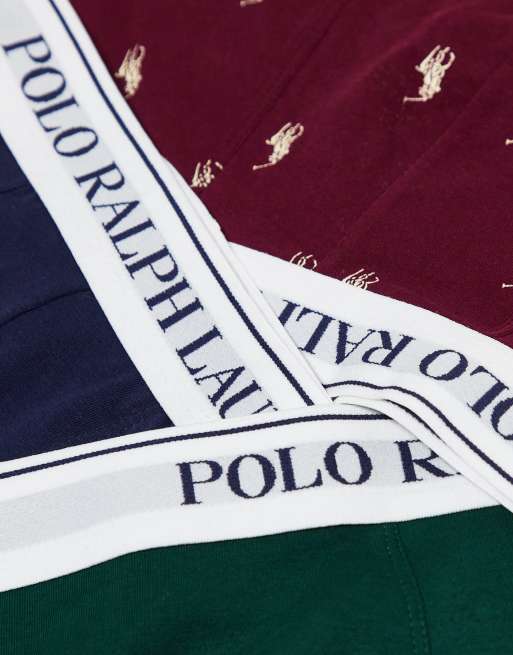 Polo Ralph Lauren 3 pack trunks with logo waistband in green burgundy navy ASOS