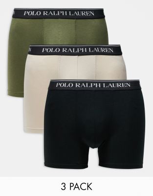 Polo Ralph Lauren Polo Ralph Lauren 3 pack trunks with logo waistband in khaki stone black