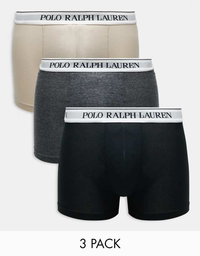 Polo Ralph Lauren - 3 pack trunks with logo waistband in stone grey black