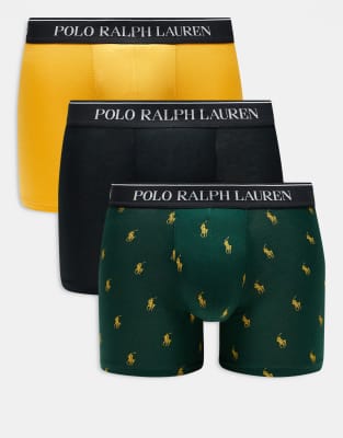 Polo Ralph Lauren 3 pack trunks with logo waistband in yellow green black