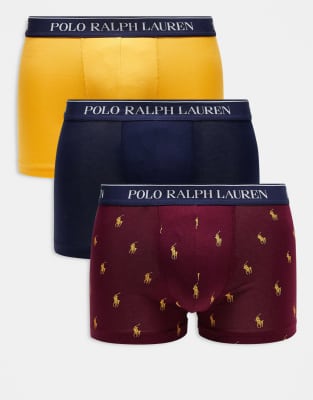 Polo Ralph Lauren 3 pack trunks with logo waistband in yellow red navy