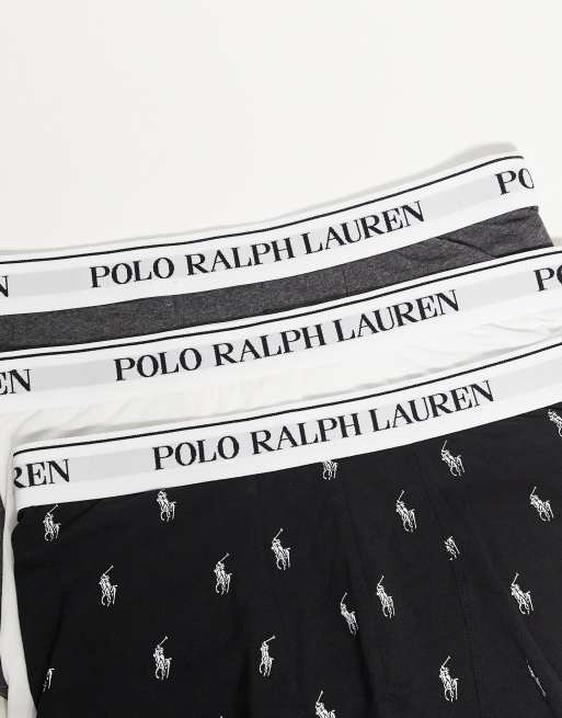 Polo Ralph Lauren 3 pack white logo waistband plain & all over icon classic trunks in multi, 2 of 3