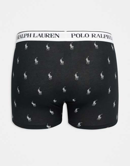 Polo Ralph Lauren 3 pack white logo waistband plain & all over icon classic trunks in multi, 3 of 3