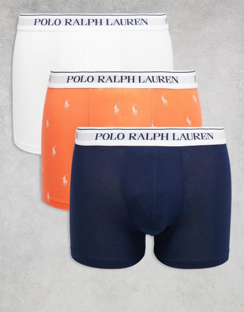 Polo Ralph Lauren 3 pack white logo waistband plain & all over icon classic trunks in orange/white/navy - view 1