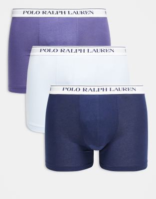 Polo Ralph Lauren Polo Ralph Lauren 3 pack white logo wasitband classic trunks in purple/light blue/navy-Multi
