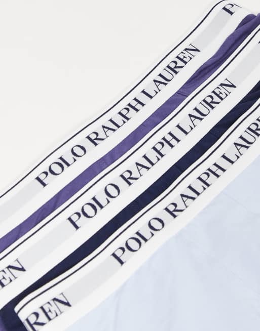 Polo Ralph Lauren 3 pack white logo wasitband classic trunks in purple/light blue/navy, 2 of 3