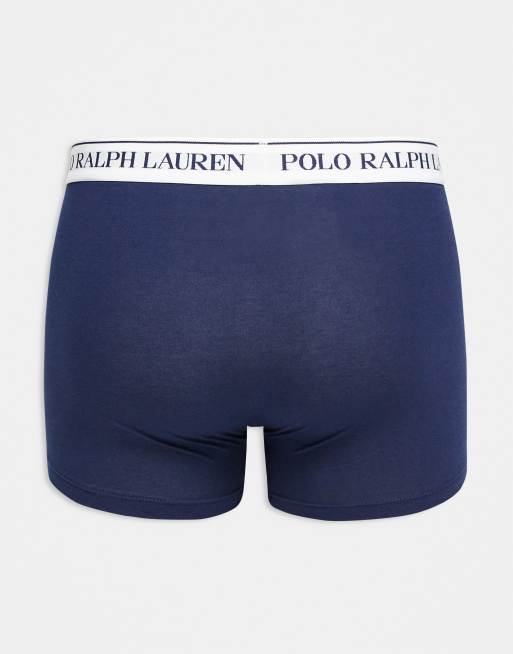 Polo Ralph Lauren 3 pack white logo wasitband classic trunks in purple/light blue/navy, 3 of 3