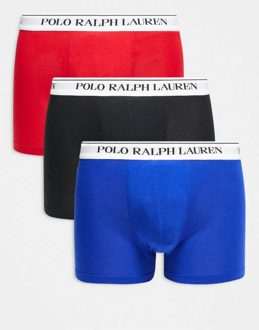 Polo Ralph Lauren 3 pack white logo wasitband classic trunks in red/blue/black