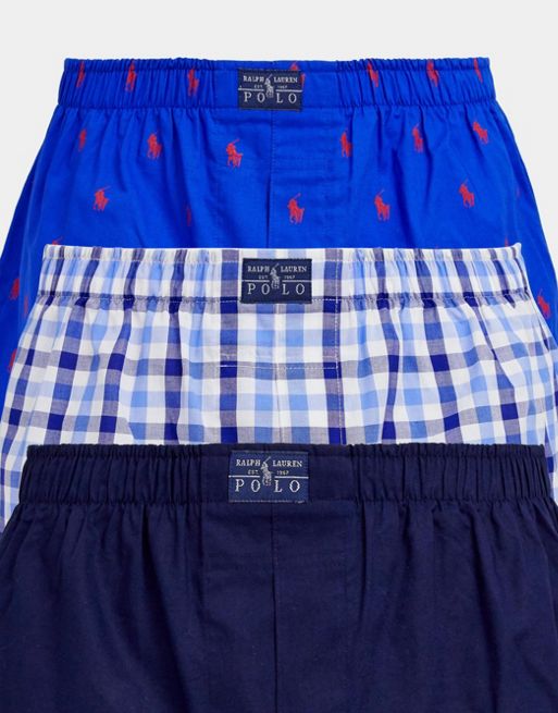 Polo Ralph Lauren 3 pack woven boxers in navy with logo waistband
