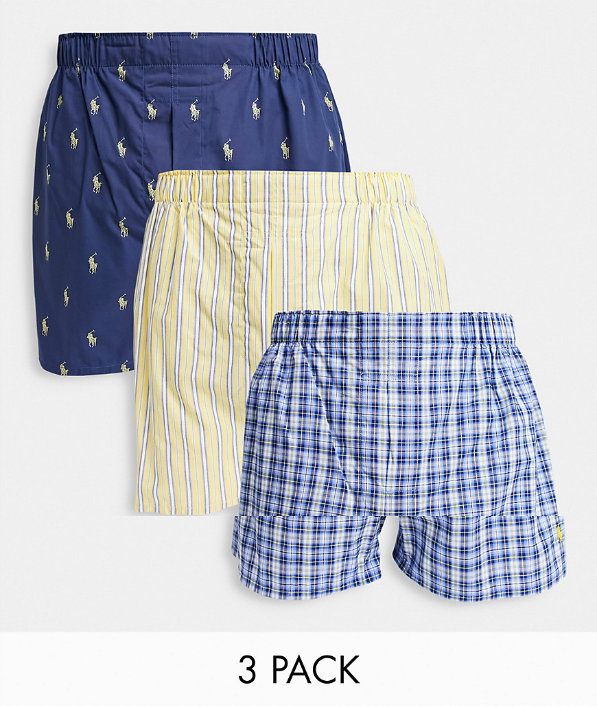 Polo Ralph Lauren 3 pack woven boxers in all over pony/stripe/check with pony logo-Multi