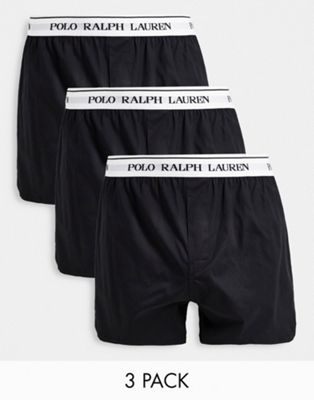 Polo Ralph Lauren 3 pack woven boxers in black with logo waistband - ASOS Price Checker