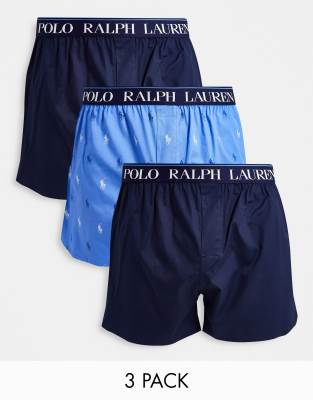 Polo Ralph Lauren Polo Ralph Lauren 3 pack woven boxers in navy with logo waistband-Blue