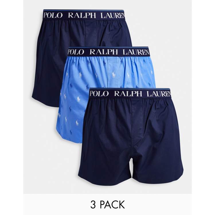 Polo Ralph Lauren Classic Fit w/Wicking 3-Pack Knit Boxers Aerial  Blue/Rugby Royal/Cruise Navy SM at  Men's Clothing store