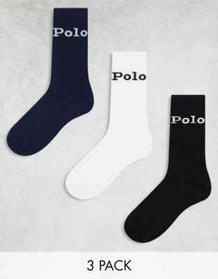 Polo Ralph Lauren - 3er-Pack Crew-Socken in Schwarz, Cremeweiß und Marineblau mit „Polo"-Logo