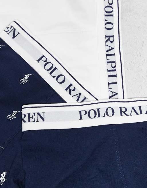 Polo Ralph Lauren – 3er-Pack lange Unterhosen in Marineblau und Weiß mit Logo-Bund , 2 von 3
