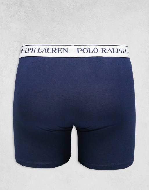 Polo Ralph Lauren – 3er-Pack lange Unterhosen in Marineblau und Weiß mit Logo-Bund , 3 von 3
