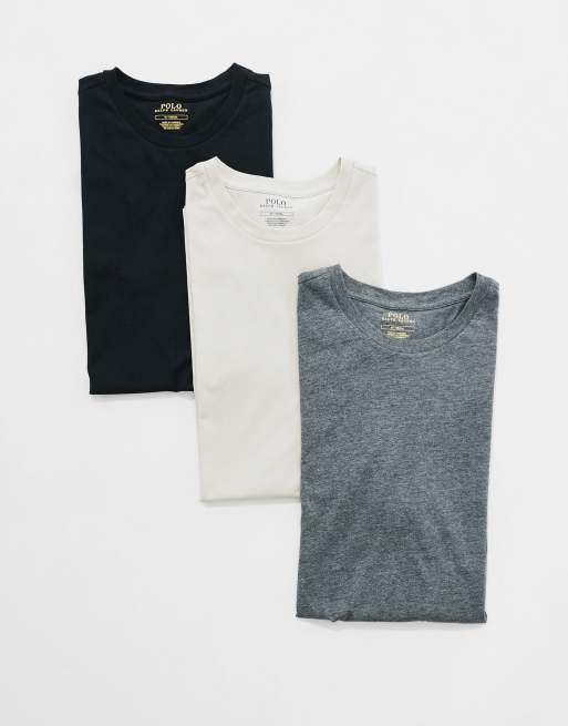 Polo Ralph Lauren – 3er-Pack Lounge-T-Shirts in Schwarz, Steinbeige und Grau mit Logo
