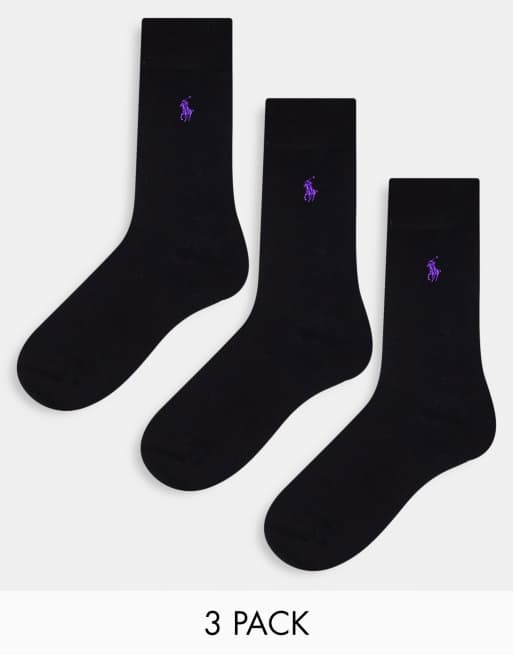 Polo Ralph Lauren – 3er-Pack Socken aus ägyptischer Baumwolle in Schwarz mit Pony-Logo