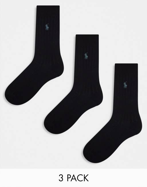 Polo Ralph Lauren – 3er-Pack Socken aus ägyptischer Baumwolle in Schwarz