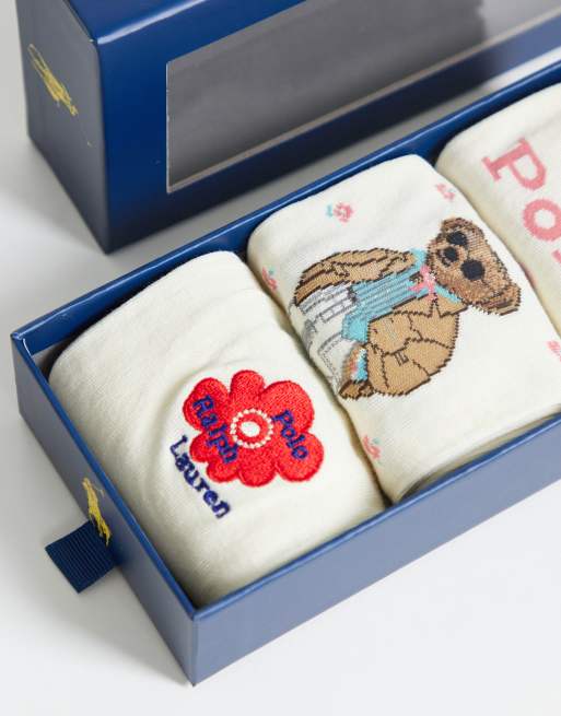 Polo Ralph Lauren – 3er-Pack Socken in Elfenbeinweiß mit Bear-Motiv in einer Geschenkbox, 3 von 3
