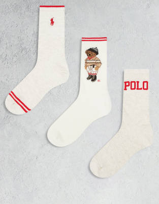 Polo Ralph Lauren - 3er-Pack Socken in mehreren Farben mit Bear-Motiv und Logo-Bunt