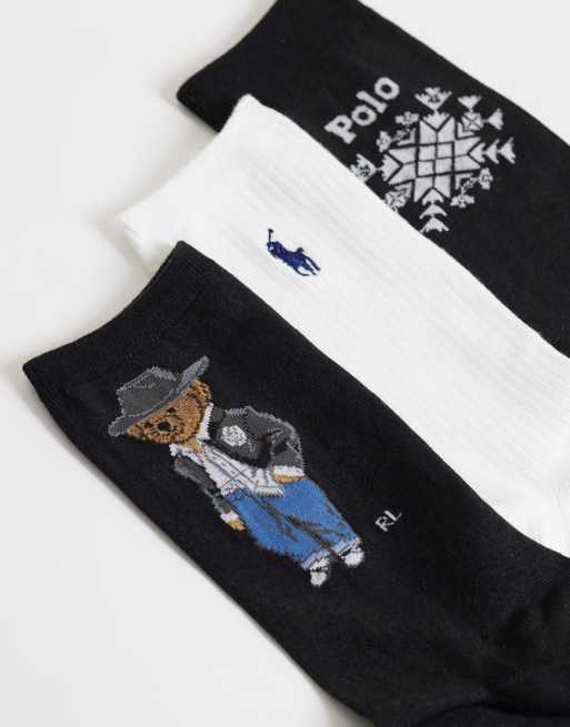 Polo Ralph Lauren 3er-Pack Socken mit Bärenprint in Schwarz, 2 von 3