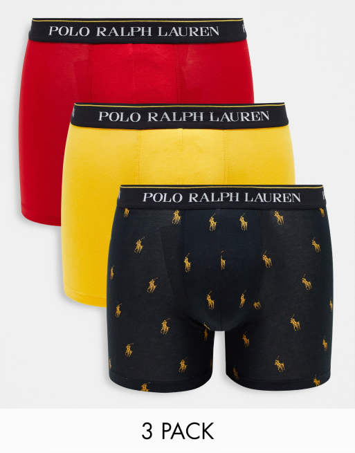 Polo Ralph Lauren – 3er-Pack Unterhosen in Grün/Schwarz/Rot mit durchgehendem Polospieler-Logo